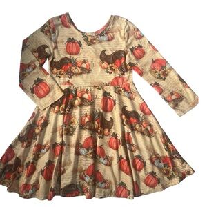 Fall Harvest Dress - Thanksgiving - Pumpkin & Cornucopia Pattern - Girls 6/7
